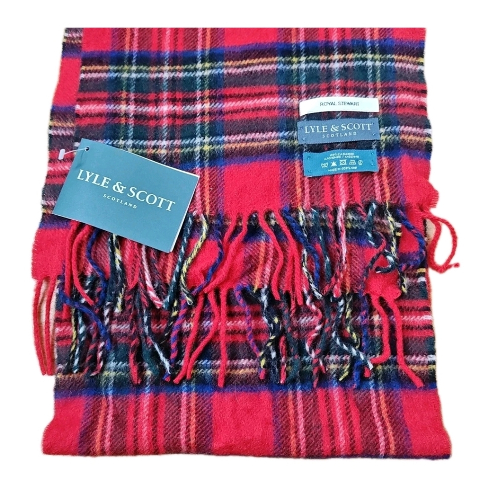 Lyle Scott Scotland Royal Stewart Plaid Fringed Long Scarf Cashmere Holiday Nwt - Picture 6 of 8